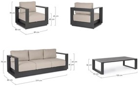 Set mobilier de gradina, 4 piese, metal / textil, antracit / bej, Moses Bizzotto