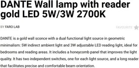 Aplica LED ambientala cu reader directionabil DANTE aurie 5W/3W 2700K