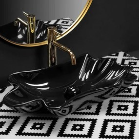 Lavoar pe blat Rea Infinity negru lucios 63 cm cu ventil Click-Clack