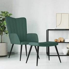 327690 vidaXL Scaun de relaxare cu taburet, verde închis, catifea