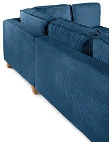Colțar albastru extensibil cu tapițerie din catifea reiată (cu colț pe partea dreaptă) Tori – Bonami Selection