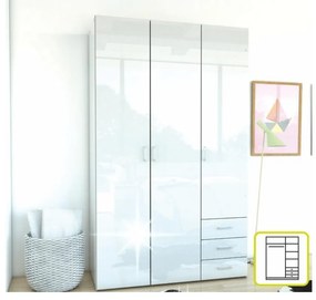 Dulap, 3 uşi, alb extra lucios HG, GWEN 70427
