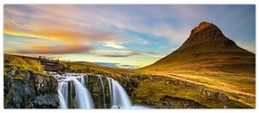 Tablou cu munții și cascade pe Islanda (120x50 cm)