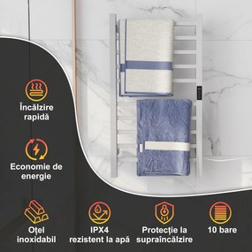 HOMCOM Uscător de Prosoape Electric cu 10 Bare, Timer, Afișaj LCD și Temperatură Reglabilă, 45x11x80 cm, Alb | Aosom Romania
