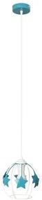 Lustră pe cablu pentru copii STARS 1xE27/15W/230V turcoaz/alb