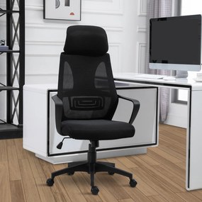 Vinsetto Scaun de Birou Ergonomic cu Brațe și Tetieră Reglabilă, Scaun Pivotant cu Suport Lombar, 64x55x116-126 cm, Negru | Aosom Romania