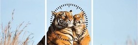 Tablou - Tigroaica cu pui (cu ceas) (90x30 cm)