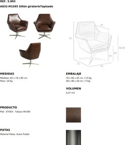 Fotoliu pivotant tapitat cu piele George