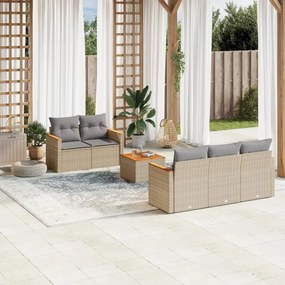 vidaXL Set canapele de grădină, 6 piese, cu perne, bej, poliratan
