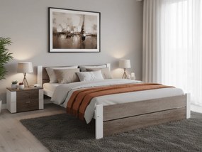 Pat dublu Culoare alb/stejar trufa, IKAROS DOUBLE 180 x 200 cm Saltele: Cu saltele Somnia 18 cm, Somiera pat: Cu lamele curbate