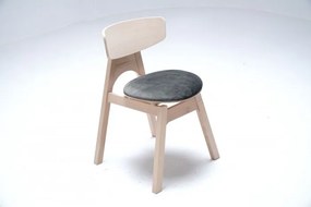 Scaun dining din lemn de stejar și stofă, natur, cu spătar curbat, șezut tapițat gri și picioare evazate, 77 x 50 x 51 cm, „Rive Gauche”