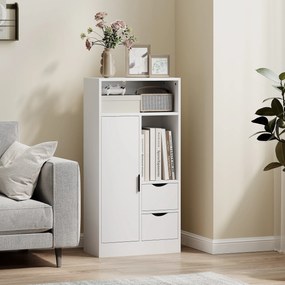 HOMCOM Dulap de Baie cu 2 Sertare Compartiment Deschis și Rafturi Reglabile pentru Spațiu Mic 50x25x100 cm Alb | Aosom Romania