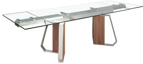 Masa extensibila design LUX Sticla, Furnir de Nuc, Otel 1159