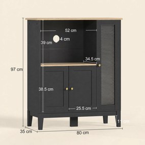 HOMCOM Dulap pentru Cuptor cu Microunde cu Dulap Inferior și 3 Rafturi Laterale cu Ușă din Sticlă, din Lemn, 80x35x97 cm, Negru | Aosom Romania