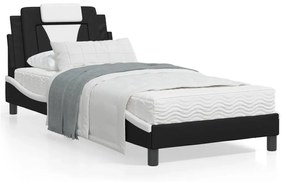 3213985 vidaXL Cadru de pat cu lumini LED negru/alb 80x200 cm piele ecologică