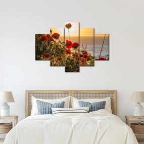 Tablou cu apus de soare cu flori de maci (150x105 cm)