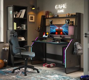 Birou gaming cu unitate superioara si iluminare RGB ,   Colectia Black (142x72x154 cm)