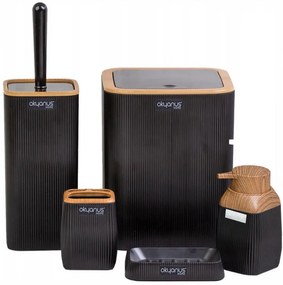 ShopJK SET ACCESORII DE BAIE 5 PIESE NEGRU - LEMN OKY7768