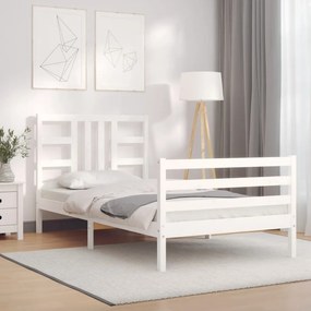 3193887 vidaXL Cadru de pat cu tăblie single, alb, lemn masiv
