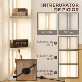 HOMCOM Lampadar Podea LED, 4 Rafturi, Lumină Reglabilă 3000K, MDF, 41x29,5x163,5 cm, Stejar | Aosom Romania