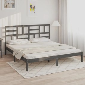 vidaXL Cadru de pat, gri, 200x200 cm, lemn masiv