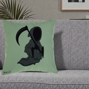 Perna Decorativa Moartea cu Coasa Grim Reaper Halloween, 40x40 cm, Verde, Husa Detasabila, Perna Inclusa, BEKZ®