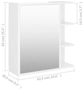 Dulap de baie cu oglinda, alb, 62,5 x 20,5 x 64 cm, PAL Alb