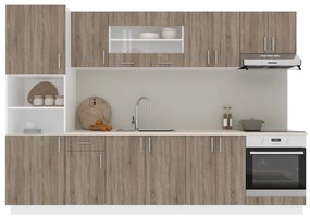 Set Bucatarie Karo V27, Stejar Sonoma Inchis/Alb, Blat Thermo 28 mm, L 300 cm