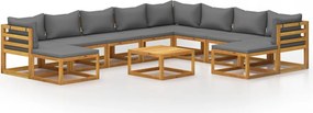 vidaXL Set mobilier grădină cu perne, 11 piese, lemn masiv de acacia