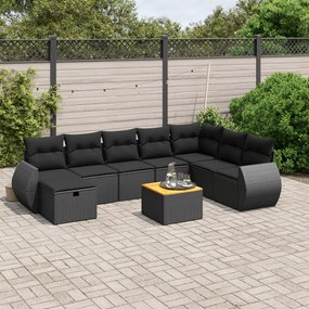 3265094 vidaXL Set mobilier de grădină cu perne, 9 piese, negru, poliratan