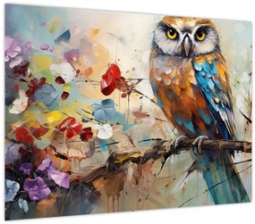 Tablou pe sticlă - Bufniță pictată (70x50 cm)