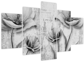 Tablou - Flori alb-negru pe fundal (150x105 cm)