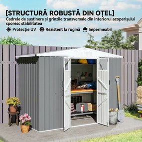 Outsunny Magazie pentru Unelte din Oțel Galvanizat cu 2 Uși, 246x117x180 cm, Gri Deschis | Aosom Romania