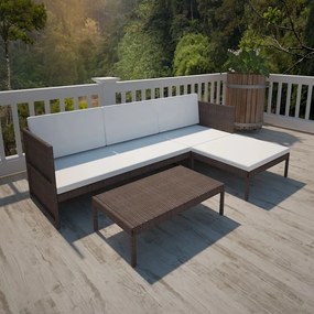 41381 vidaXL Set mobilier de grădină cu perne, 3 piese, maro, poliratan