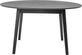 Masă dining rotundă din lemn masiv de stejar, negru, 6 locuri, cu patru picioare înclinate, finisaj cu ulei pigmentat, 76 x 140 cm, „Peron”