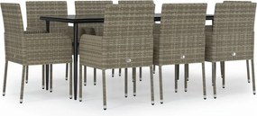 vidaXL Set mobilier de grădină cu perne, 9 piese, negru/gri, poliratan