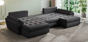 Colțar extensibil dumonde cu ladă de depozitare si sezut confortabil din spuma high-density, Loana U Enjoy Grafit 355x185 cm