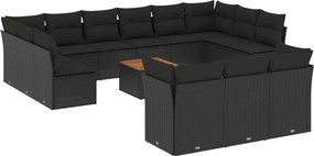 vidaXL Set mobilier de grădină cu perne, 14 piese, negru, poliratan