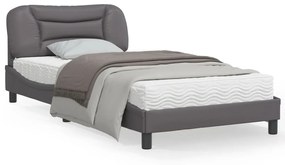 3207984 vidaXL Cadru de pat cu tăblie, gri, 100x200 cm, piele ecologică