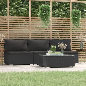 317529 vidaXL Set mobilier relaxare grădină 4 piese cu perne poliratan negru