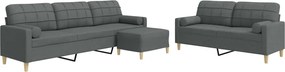 vidaXL Set canapele cu taburet și perne, 3 piese, gri închis, textil
