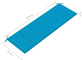 Banca de gradina stivuibila cu perna, 159 cm, lemn masiv de tec 1, 150 cm, albastru, 150 cm