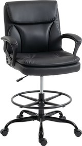 HOMCOM Scaun de desen Scaun de birou ergonomic rotativ cu înălțime și suport pentru picioare reglabil Negru | Aosom Romania