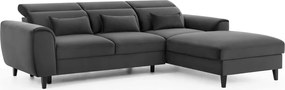 Colțar gri închis extensibil/cu spațiu de depozitare cu tapițerie din catifea (cu colț pe partea dreaptă/cu șezlong) Foble – ELTAP
