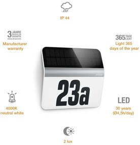 STEINEL 007140 - Număr casă solar LED XSolar LH-N LED/0,03W inox IP44