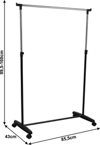 Cuier mobil, crom/plastic negru, SOREN