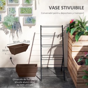 Outsunny Suport pentru Plante Vertical cu 5 Niveluri și 5 Ghivece cu Găuri de Drenaj, Suport din Oțel și Plastic, 55x63x120 cm, Maro | Aosom Romania