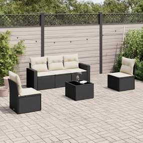 3251133 vidaXL Set mobilier de grădină cu perne, 6 piese, negru, poliratan