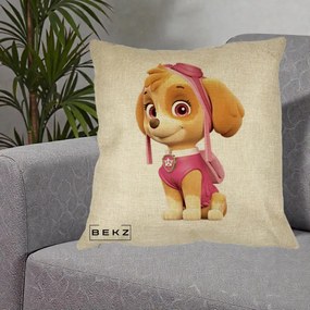 Perna Personalizata Skye PAW Patrol Roz, 40x40 cm, Crem, Husa Detasabila, Perna Inclusa, BEKZ®