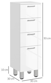 Dulap de baie kleankin, Badschrank, 4 sertare, placă de particule, lucios, alb | Aosom Romania